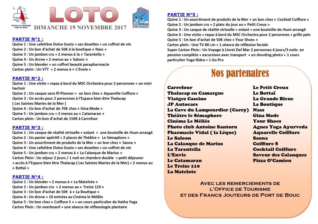 Flyer Loto liste des lots – Office de Tourisme de Port-de-Bouc
